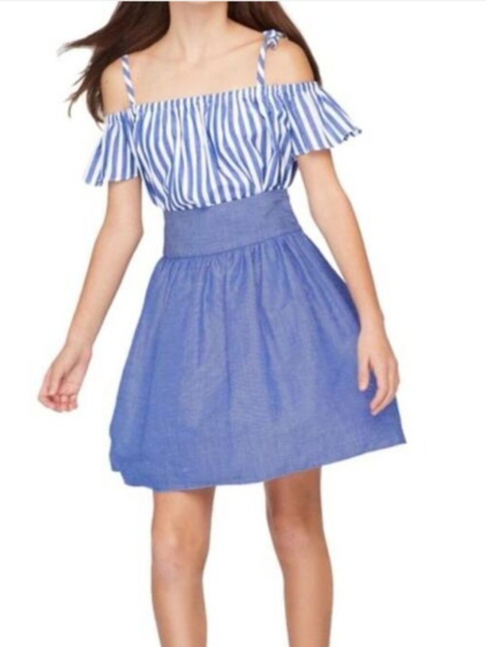 MILLY MINIS CHAMBRAY SHIRTING FLARE SKIRT